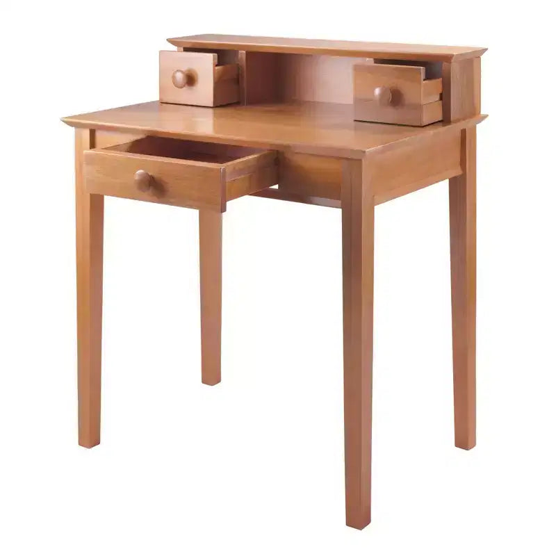 Scrivania marrone miele con alzatina, singola