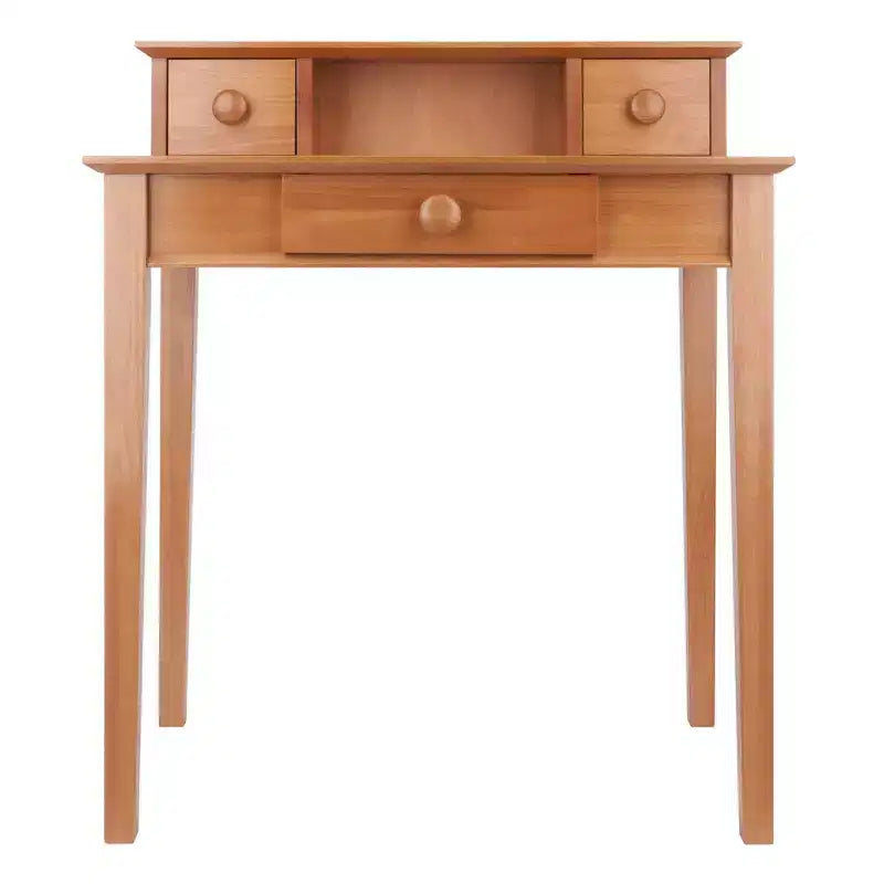 Scrivania marrone miele con alzatina, singola