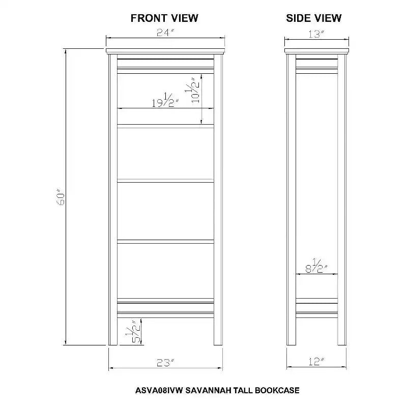 Libreria alta 150 cm, avorio e legno naturale, 3 ripiani