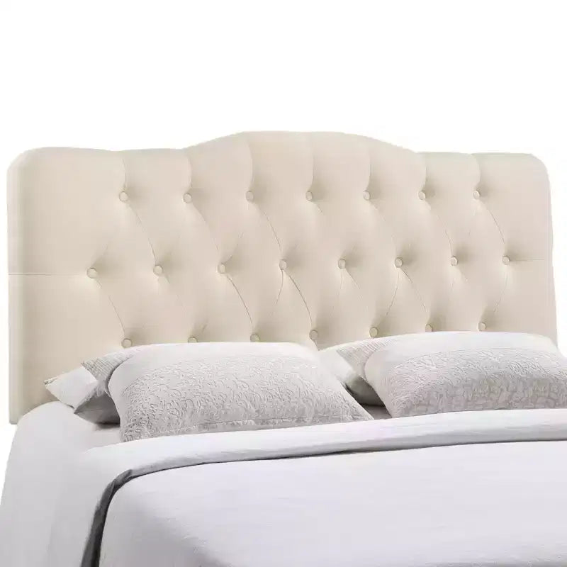 Testiera imbottita capitonné in avorio per letto singolo