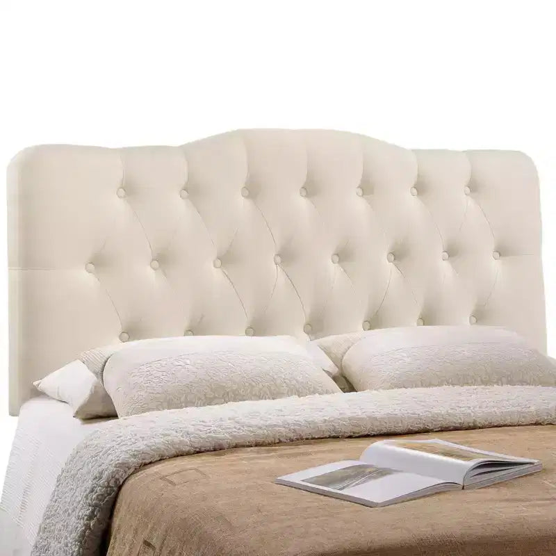 Testiera imbottita capitonné in avorio per letto singolo