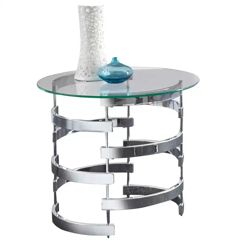 Tayside End Table Glass and Chrome - Steve Silver Co.: Circular, Chrome Frame, Tinted Top