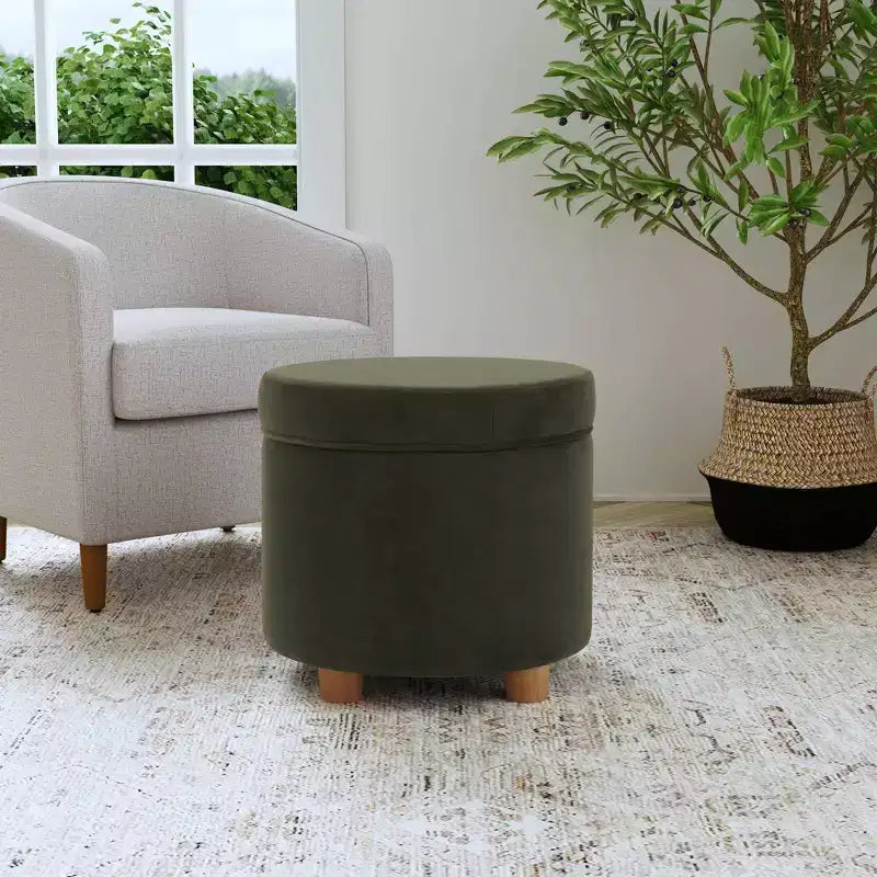 Pouf contenitore rotondo, imbottito, monoposto, vari colori