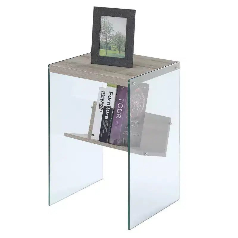 Tavolino con ripiano, rettangolare, grigio invecchiato / vetro arenaria, 1 pezzo