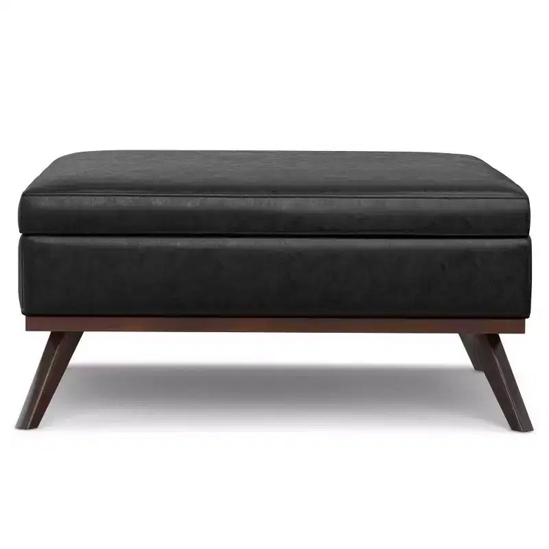 Pouff/Tavolino XL Quadrato Contenitore, Ecopelle, Effetto invecchiato, 1 Posto
