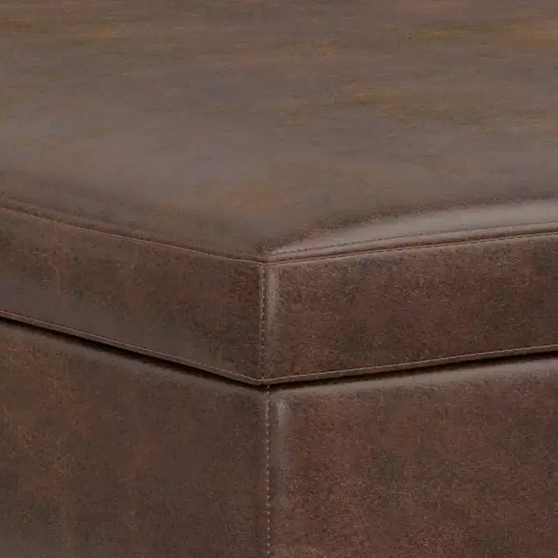 Pouff/Tavolino XL Quadrato Contenitore, Ecopelle, Effetto invecchiato, 1 Posto