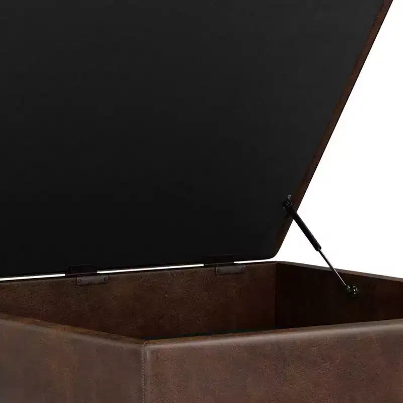 Pouff/Tavolino XL Quadrato Contenitore, Ecopelle, Effetto invecchiato, 1 Posto
