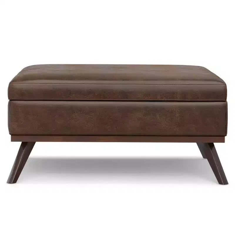 Pouff/Tavolino XL Quadrato Contenitore, Ecopelle, Effetto invecchiato, 1 Posto