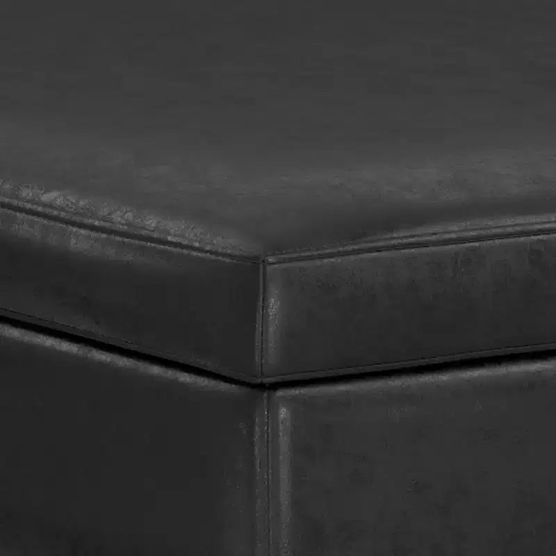 Pouff/Tavolino XL Quadrato Contenitore, Ecopelle, Effetto invecchiato, 1 Posto